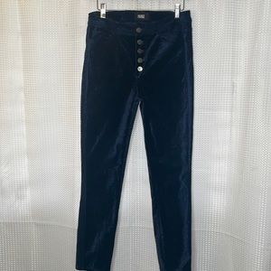 Paige Velvet Skinny Leg Pants Button Fly Blue Sz 29